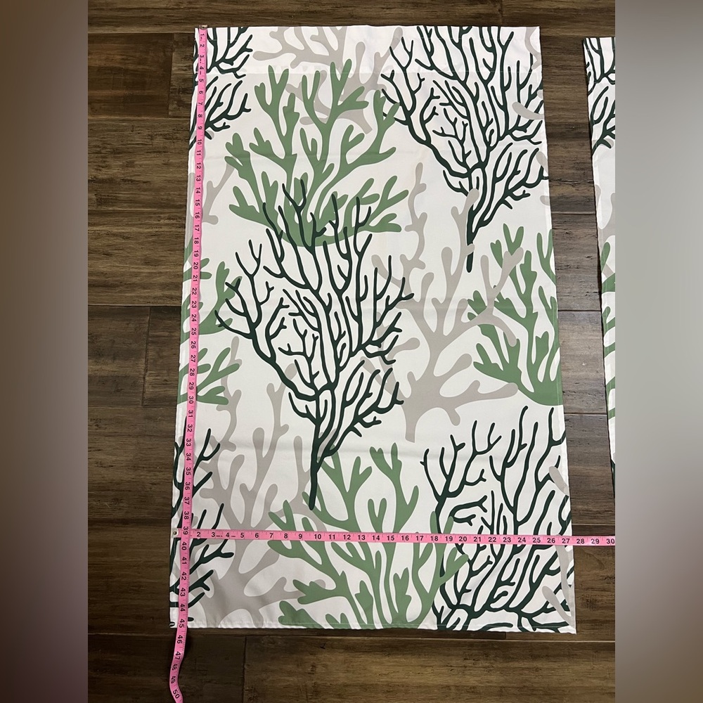 4 panel green & white ocean sea theme window curtains